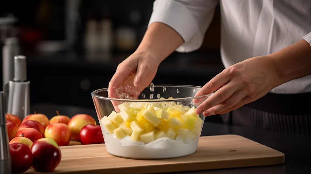 a chef putting yeast on ripped fruits