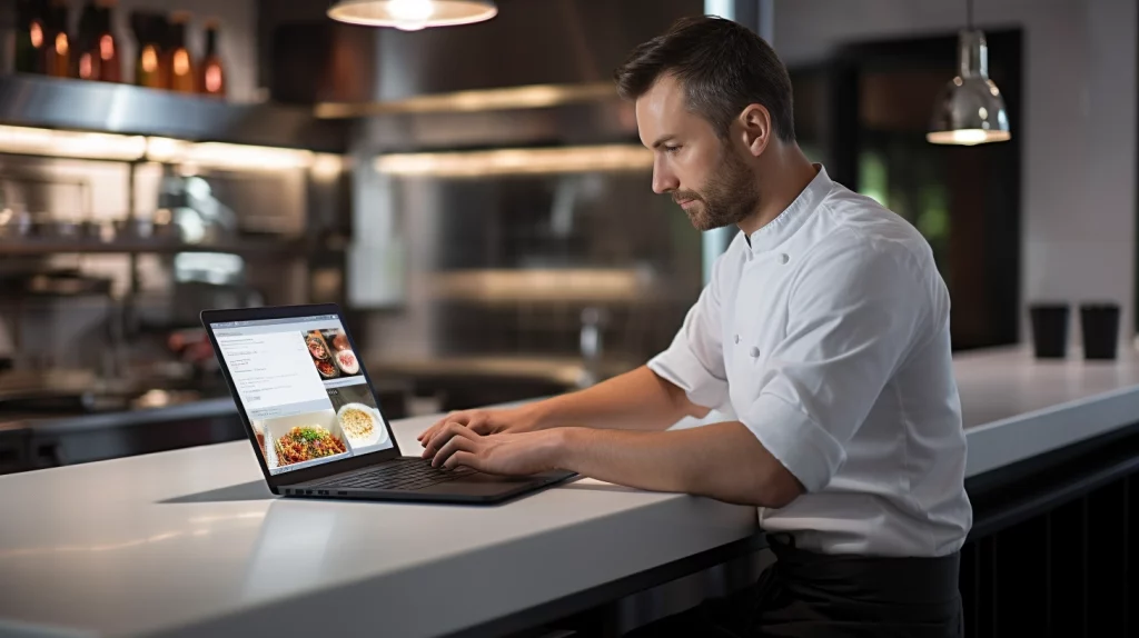 an ambitious culinary student learning cooking online from a laptop screen