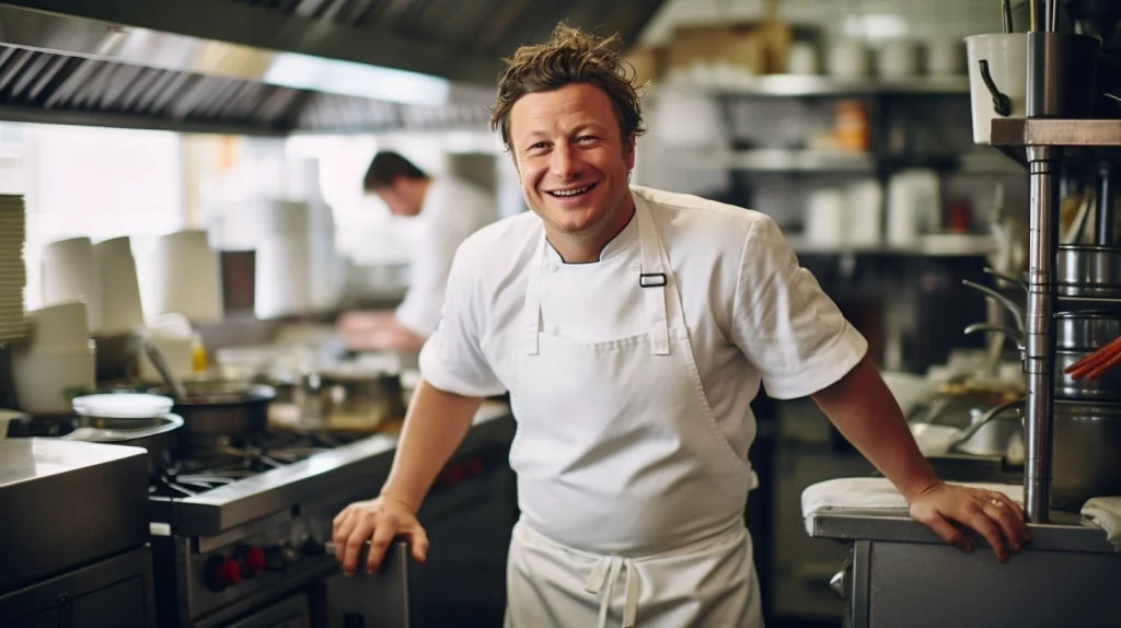 chef Jamie Oliver in his kitchen, richest Chef in the world
